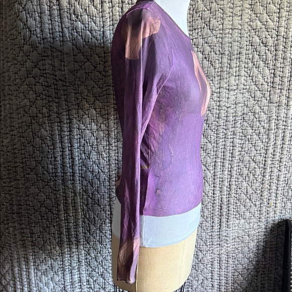 Cop.Copine Purple Leaf Long Sleeve Mesh Top - - Picture 2 of 10